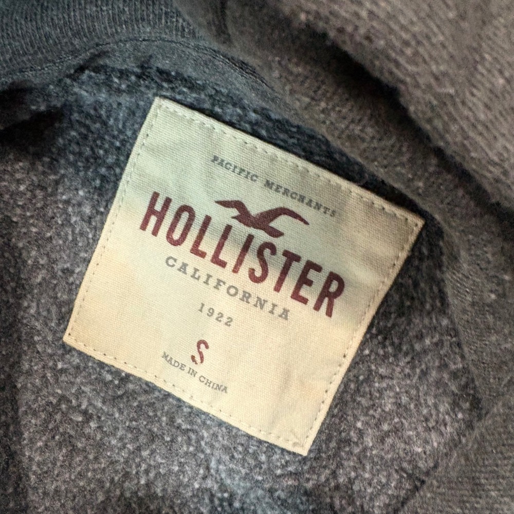 Hollister Mens Charcoal Grey Graphic Logo Hoodie Sweatshirt Small 1922 Seagull - Picture 3 of 6